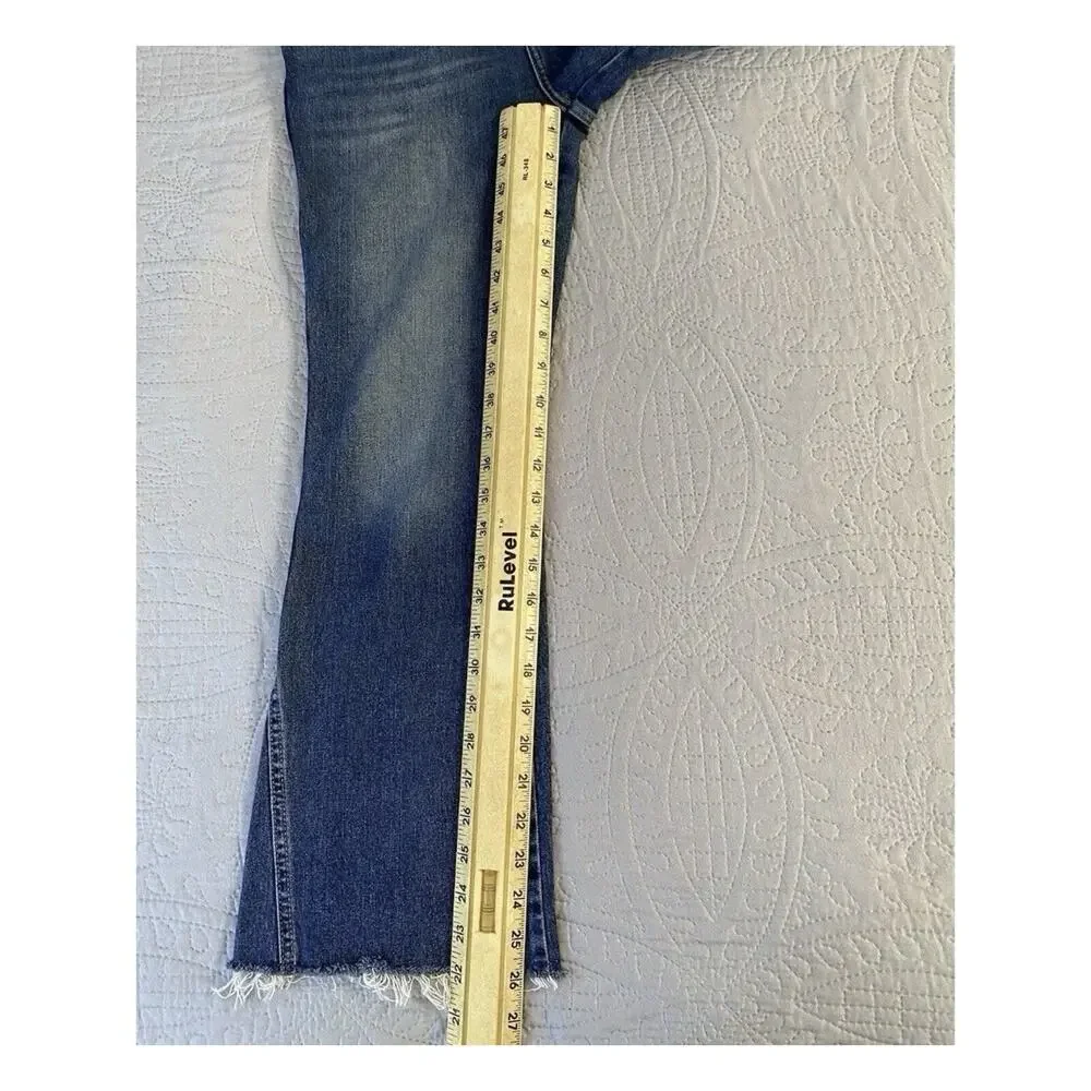 Free People Cropped Kick Flare Jeans Raw Hem Side Slit Stretch Denim W28